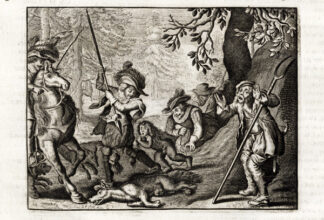 Antique Satire Print-MOTHEr-CHILD-WOLFBOY-Cats-1655
