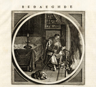 Antique Satire Print-OLD MAN-DEATH-FIRE-Cats-1655
