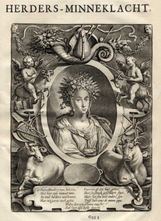 Antique Satire Print-GALATEA-SHEPHERD-HORSE-Cats-1655