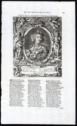 Antique Satire Print-GALATEA-SHEPHERD-VIOLIN-Cats-1655