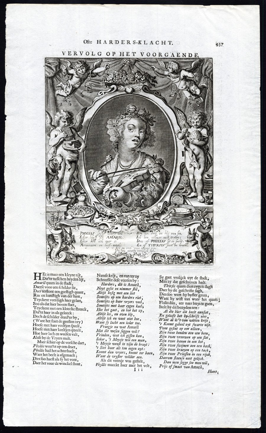 , Antique Satire Print-GALATEA-SHEPHERD-VIOLIN-Cats-1655, Pictura Antique Prints