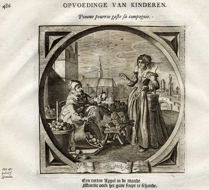 , Antique Satire Print-CHILDREN-ROTTEN APPLE-Cats-1655, Pictura Antique Prints