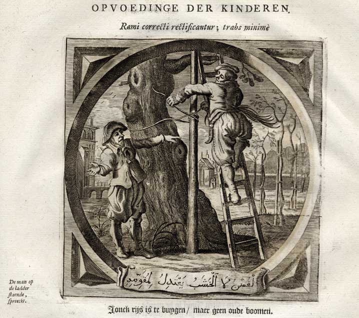 , Antique Satire Print-RAISING CHILDREN-TREE-Cats-1655, Pictura Antique Prints