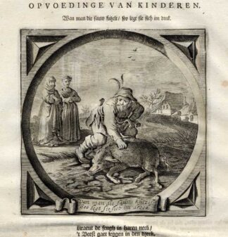Antique Print-Emblem-Satirical-Proverb-SOW-PIG-FARMER-Venne-Cats-1655