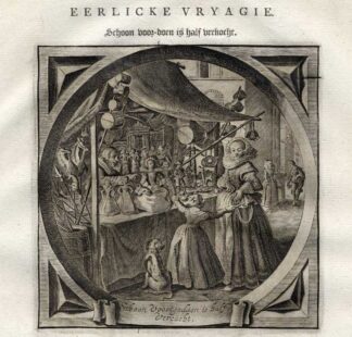 Antique Print-Emblem-Satirical-Proverb-APPEARANCE-SALE-DOLL-Venne-Cats-1655