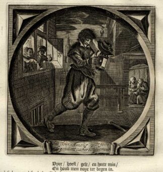 Antique Print-Emblem-Satirical-Proverb-LOVE-LUST-SEXUAL URGE-Venne-Cats-1655