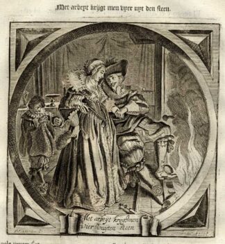 Antique Print-Emblem-Satirical-Proverb-LOVE-FIRE-STONE-HEART-Venne-Cats-1655