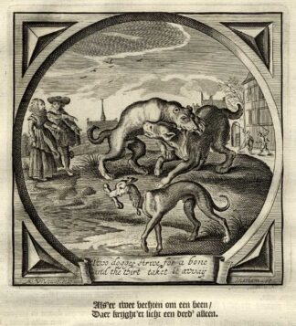 Antique Print-Emblem-Satirical-Proverb-MAN-WOMAN-DOG-BONE-FIGHT-Venne-Cats-1655