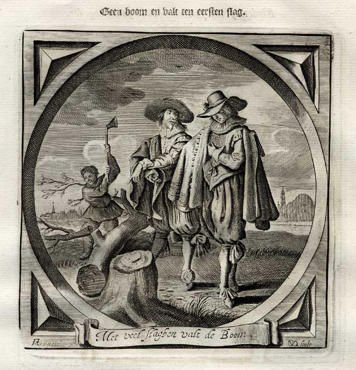 , Antique Print-Emblem-Satirical-Proverb-LOVE-COURTING-TREE-Venne-Cats-1655, Pictura Antique Prints
