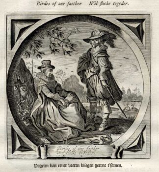 Antique Print-Emblem-Satirical-Proverb-BIRDS OF A FEATHER-LOVE-Venne-Cats-1655