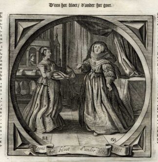 Antique Print-Emblem-Satirical-Proverb-POOR NOBLE-RICH WOMAN-Venne-Cats-1655
