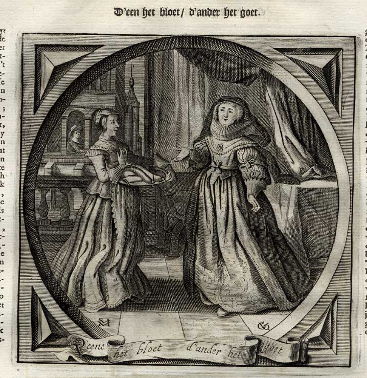 , Antique Print-Emblem-Satirical-Proverb-POOR NOBLE-RICH WOMAN-Venne-Cats-1655, Pictura Antique Prints