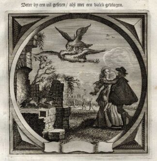 Antique Print-Emblem-Satirical-Proverb-LOVE-OWL-FALCON-Venne-Cats-1655