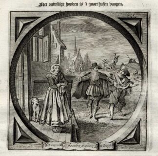 Antique Print-Emblem-Satirical-Proverb-LOVE-RICH GIRL-MAN-Venne-Cats-1655