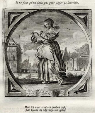 Antique Print-Emblem-Satirical-Proverb-BOTTLE-VIRGIN-VIRGINITY-Venne-Cats-1655