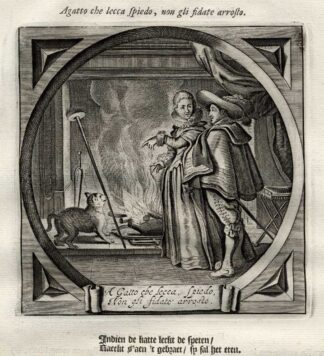 Antique Print-Emblem-Satirical-Proverb-VIRGIN-VIRGINITY-CAT-Venne-Cats-1655