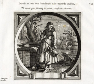 Antique Print-Emblem-Satirical-Proverb-VIRGINITY-JUG-WATER-DOG-Venne-Cats-1655