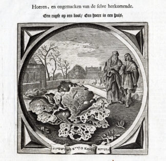 Antique Emblem-Satire-Proverb Print-PROSTITUTE-CATERPILLAR-Venne-Cats-1655