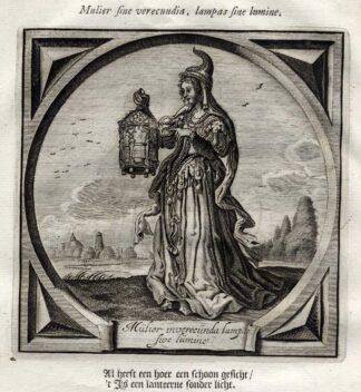 Antique Emblem-Satire-Proverb Print-PROSTITUTE-LANTERN-LIGHT-Venne-Cats-1655
