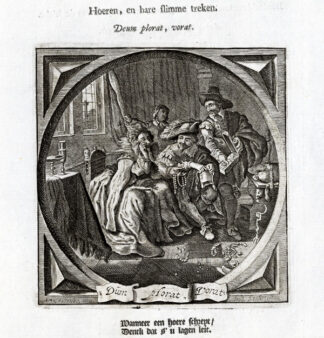 Antique Emblem-Satire-Proverb Print-PROSTITUTE-JEWEL-DECEIT-Venne-Cats-1655