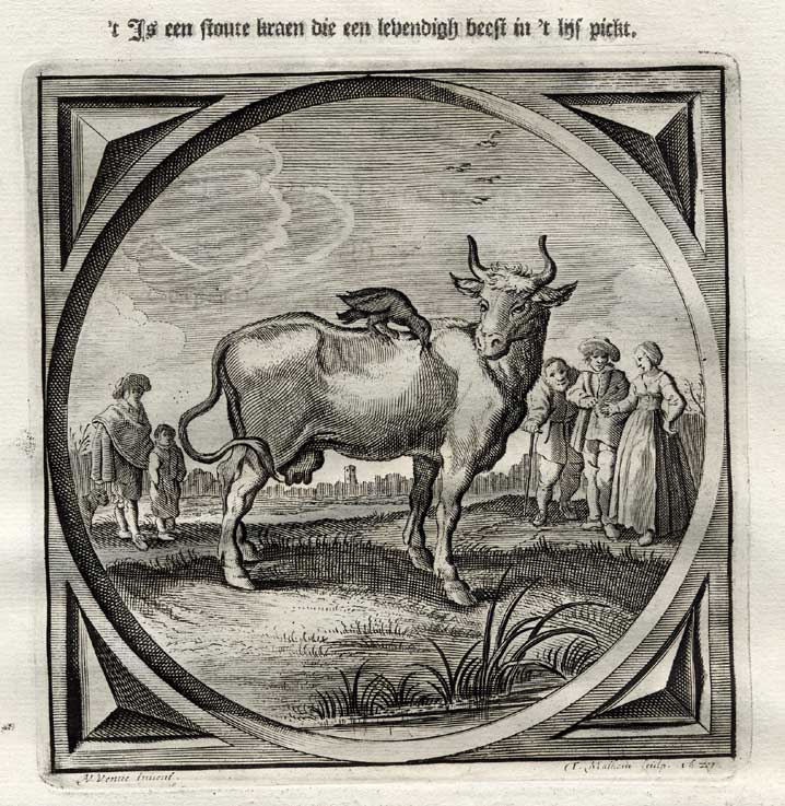 , Antique Satire Print-INHERITANCE-CROW-COW-Cats-1655, Pictura Antique Prints