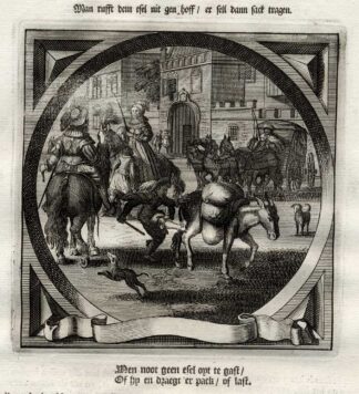 Antique Satire Print-RICH-POOR-SERVICE-MULE-Cats-1655