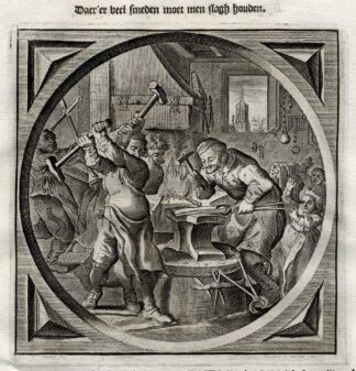 Antique Satire Print-SHARING-FORGING METAL-Cats-1655