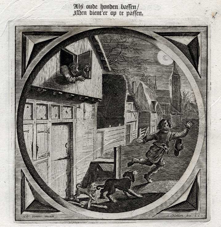 , Antique Satire Print-OLD AGE-WISDOM-DOG-THIEF-Cats-1655, Pictura Antique Prints