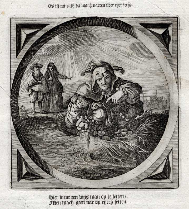 , Antique Satire Print-COMMON SENSE-FOOL-EGGS-Cats-1655, Pictura Antique Prints