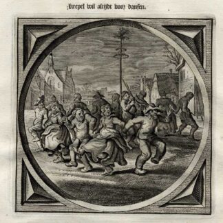 Antique Satire Print-VANITY-DANCE-BAGPAIPE-Cats-1655