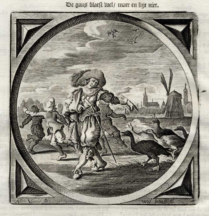 , Antique Satire Print-BARKING DOGS SELDOM BITE-Cats-1655, Pictura Antique Prints