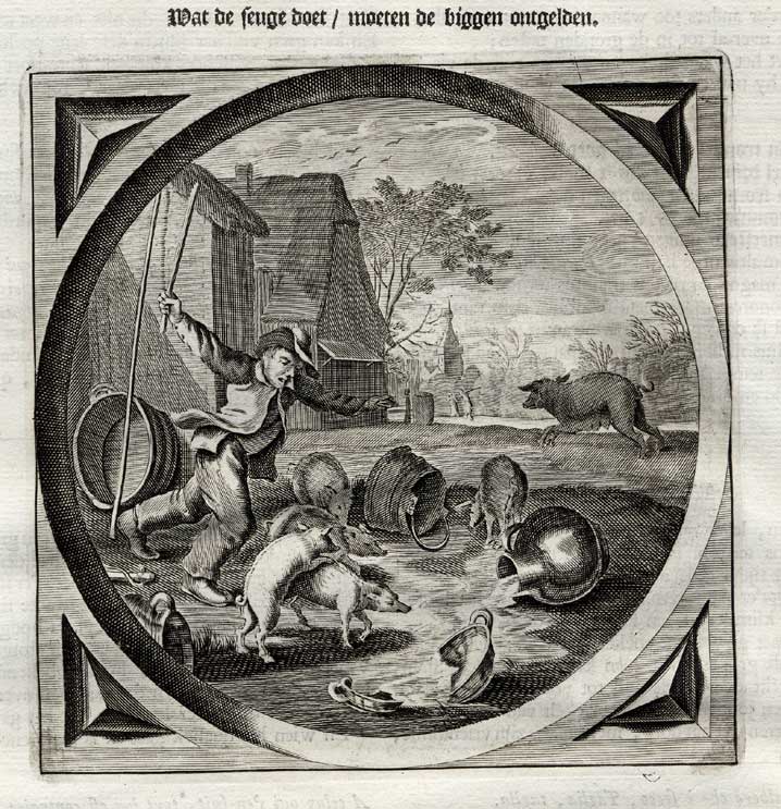 Cats20269 416x430 Antique Satire Print-SMALL-BIG-SUFFERING-PIG-Cats-1655