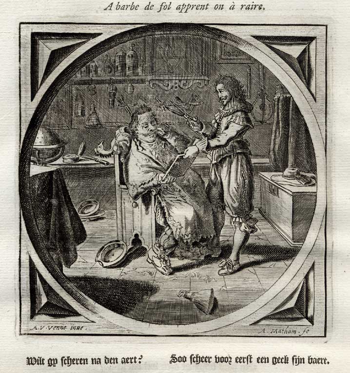 Cats20271 416x443 Antique Satire Print-BARBER-SHAVING-FOOL-Cats-1655