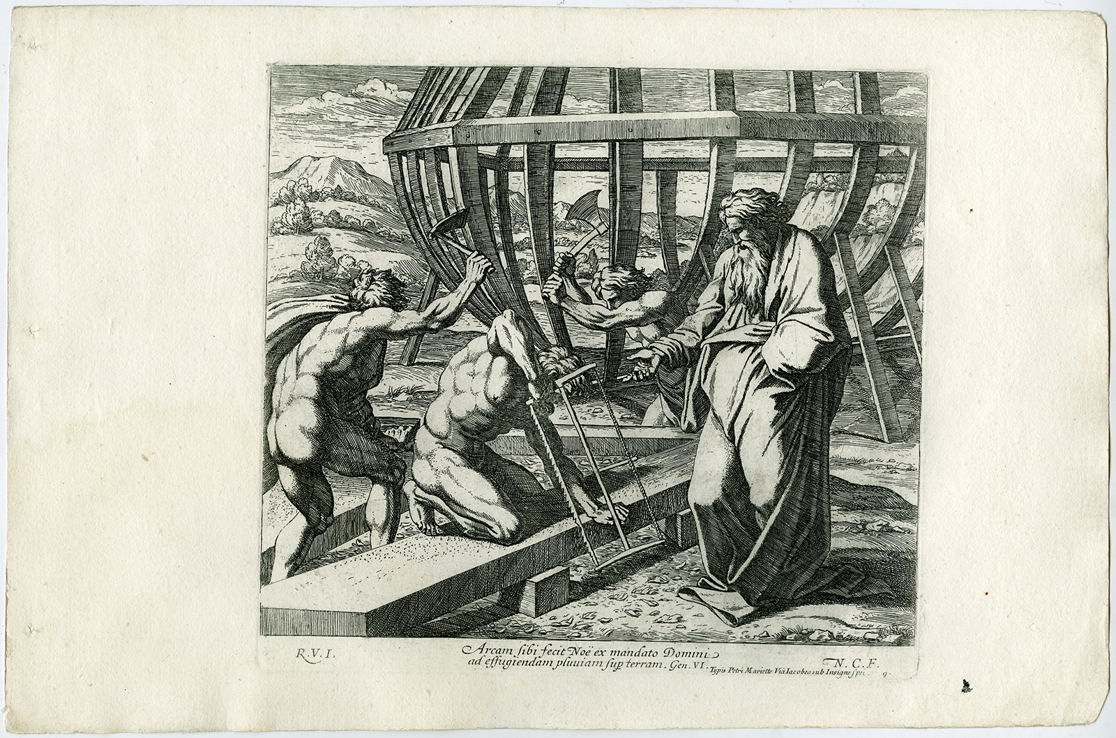 Cb3121 416x275 Antique Print-NOAH-ARK-BUILDING-HULL-GENESIS-Chapron-1649