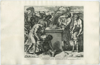 Antique Print-ALTAR-BURNT OFFERING-NOAH-ANIMALS-Chapron-1649