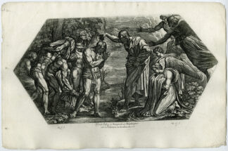 Antique Print-BAPTISM-CHRIST-JOHN THE BAPTIST-RIVER JORDAN-Chapron-1649