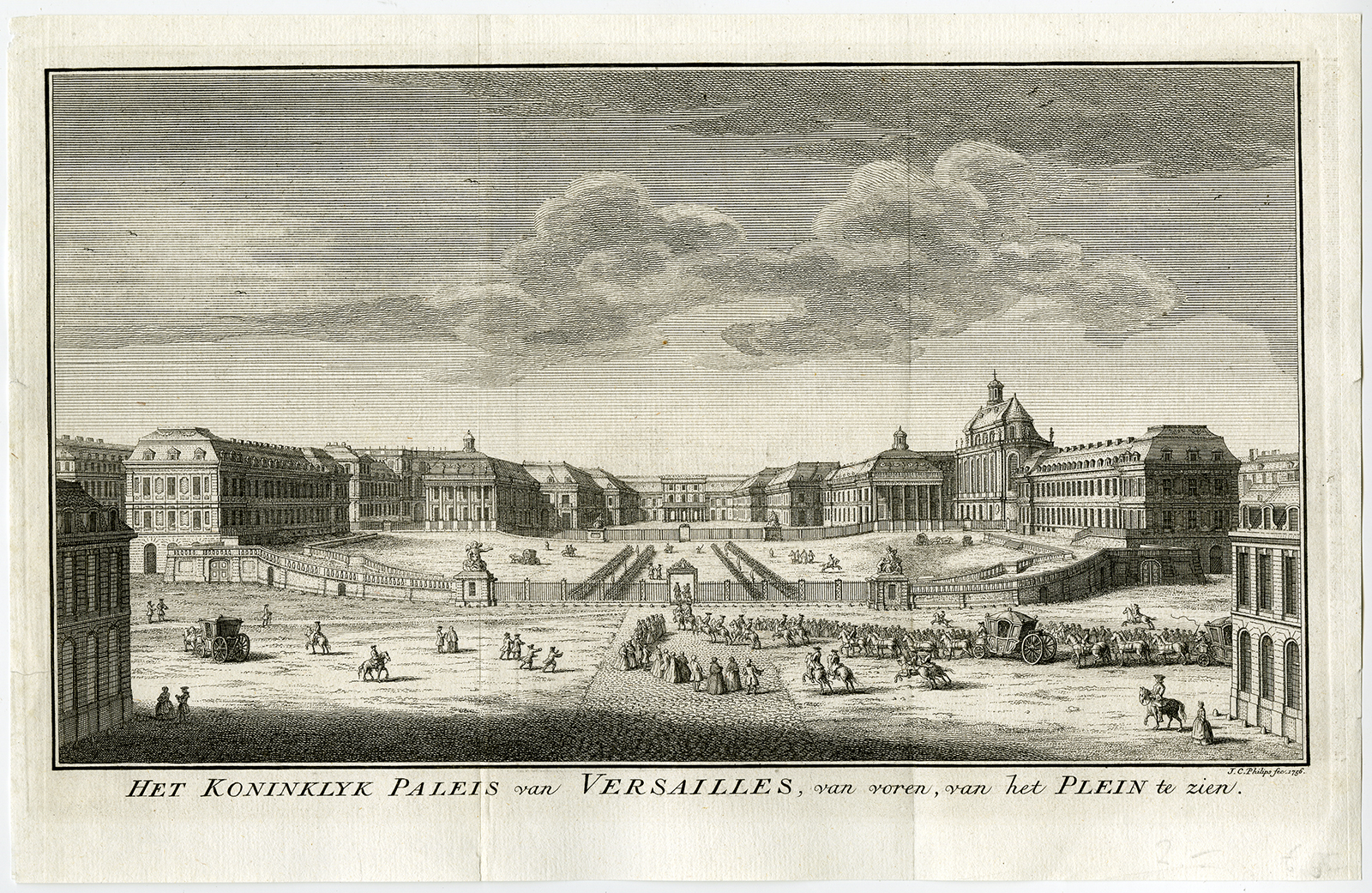 , Antique Print-ROYAL PALACE-VERSAILLES-Philips-Tirion-1756, Pictura Antique Prints