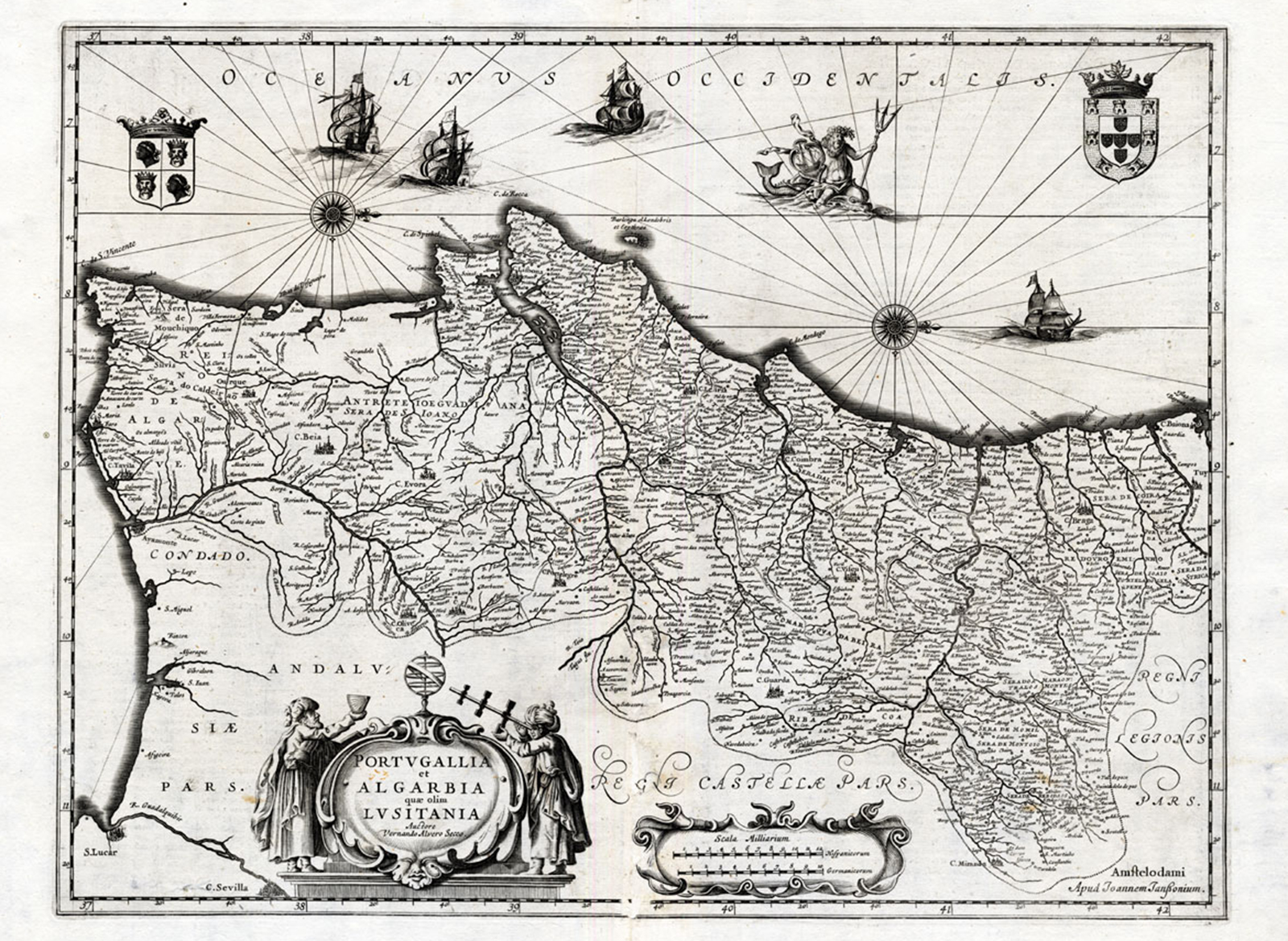 , Antique Map-PORTUGAL-LISBON-Hondius-Janssonius-1636, Pictura Antique Prints