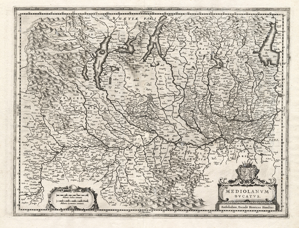 , Antique Map-ITALY-MILAN-MILANO-Hondius-Janssonius-1636, Pictura Antique Prints