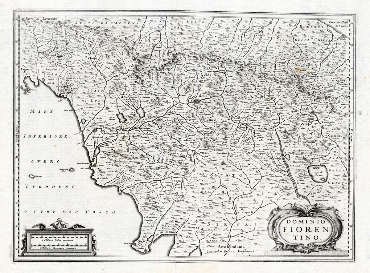 , Antique Map-ITALY-FLORENCE-Mercator-Hondius-1633, Pictura Antique Prints