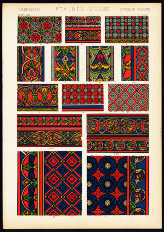 Antique Print-DECORATION-MOTIF-TILES-STAINED GLASS-Plate LXIXbis-Owen Jones-1856