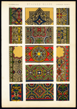 Antique Print-DECORATION-MOTIFS-TILES-STAINED GLASS-Plate LXIX-Owen Jones-1856