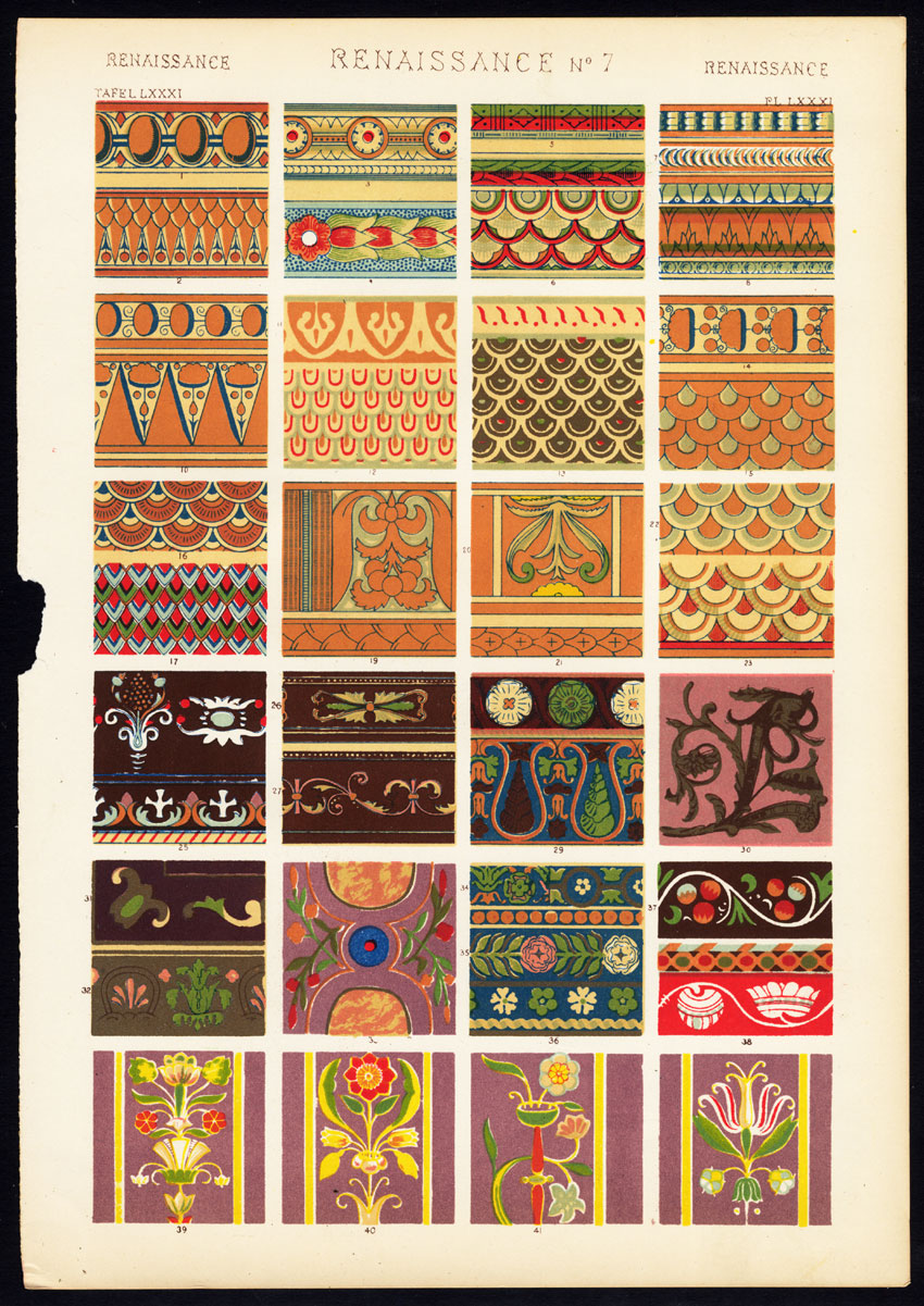 , Antique Print-DECORATION-MOTIFS-TILES-RENAISSANCE NO. 7-Owen Jones-1856, Pictura Antique Prints
