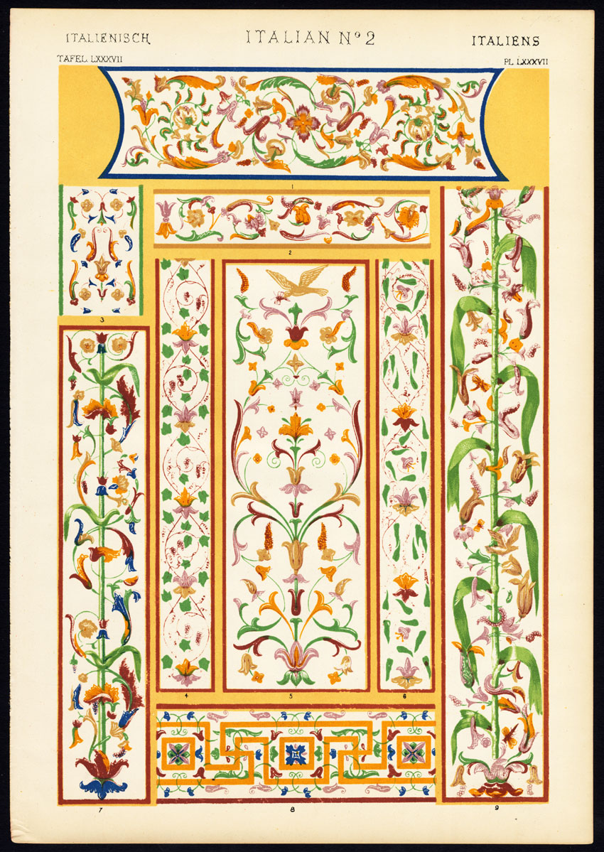 , Antique Print-DECORATION-MOTIFS-TILES-ITALIAN NO. 2-ITALY-Owen Jones-1856, Pictura Antique Prints