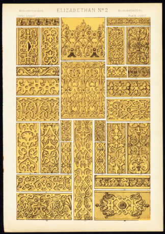 Antique Print-DECORATION-MOTIFS-TILES-ELIZABETHAN NO. 2-ENGLAND-Owen Jones-1856