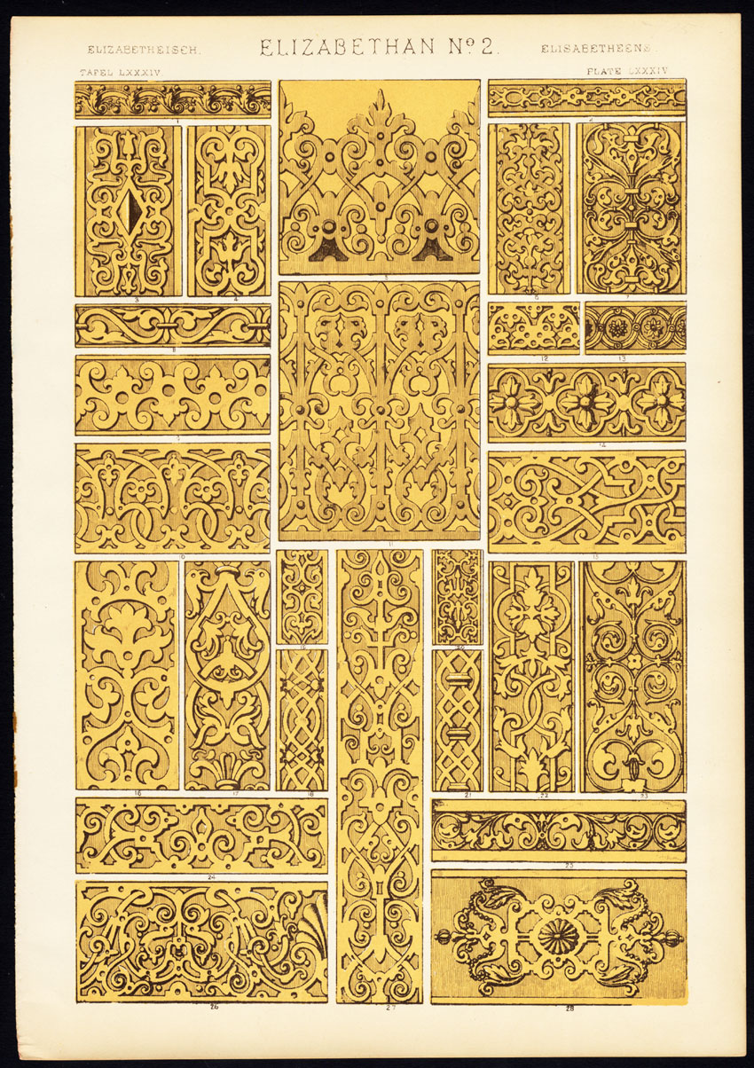 , Antique Print-DECORATION-MOTIFS-TILES-ELIZABETHAN NO. 2-ENGLAND-Owen Jones-1856, Pictura Antique Prints