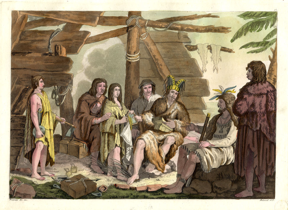 , Antique Print-ALASKA-INDIANS-COSTUME-Ferrario-1827, Pictura Antique Prints