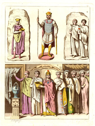 Antique Print-COSTUME-KINGS-CROWN-Ferrario-1827
