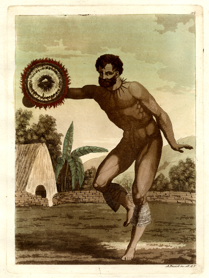 , Antique Print-HAWAII-COSTUME-DANCE-BANANA-Ferrario-1827, Pictura Antique Prints