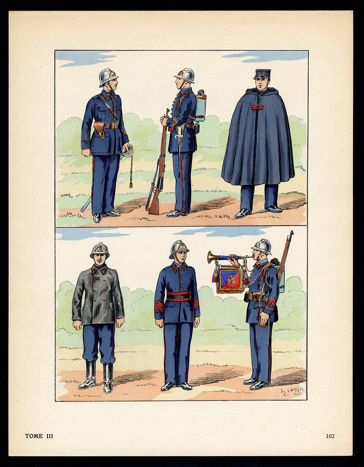 , Antique Print-MILITARY-FRANCE-UNIFORM-FRENCH ARMY-pl. 102-Large-1965, Pictura Antique Prints